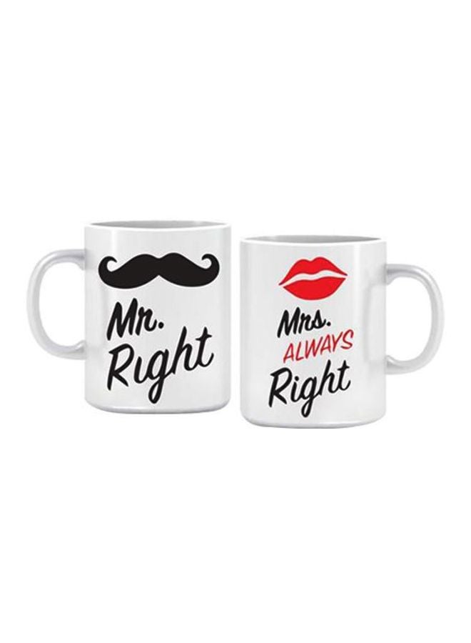 مج قهوة من السيراميك بطبعة عبارتي 'Mr/Mrs Right' من قطعتين أبيض/أسود/أحمر