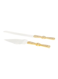 دانيا طقم سكاكين كيك من قطعتين ذهبي/فضي 1xCake Shovel 13x37x3 , 1xLarge Knife 20سم  - Image 1