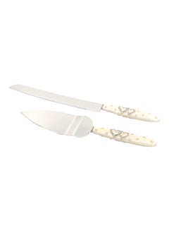 دانيا طقم سكاكين كيك من قطعتين أبيض/فضي 1xCake Shovel 13x37x3, 1xLarge Knife 20سم 