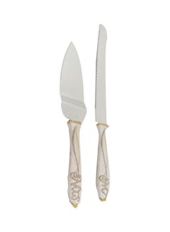 دانيا طقم سكاكين كيك من قطعتين أبيض/فضي 1xCake Shovel 13x37x3, 1xLarge Knife 20سم 