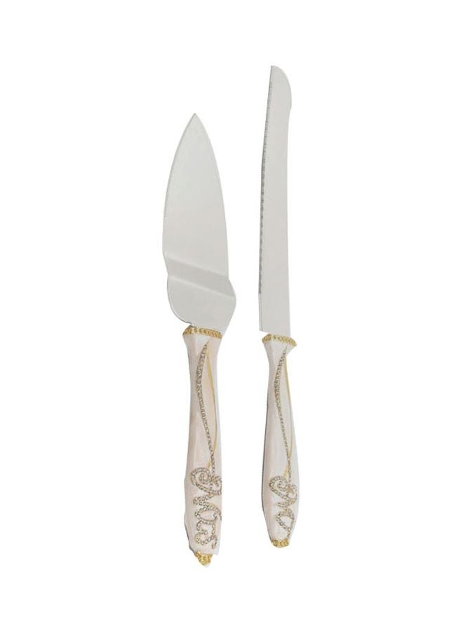 دانيا طقم سكاكين كيك من قطعتين أبيض/فضي 1xCake Shovel 13x37x3, 1xLarge Knife 20سم