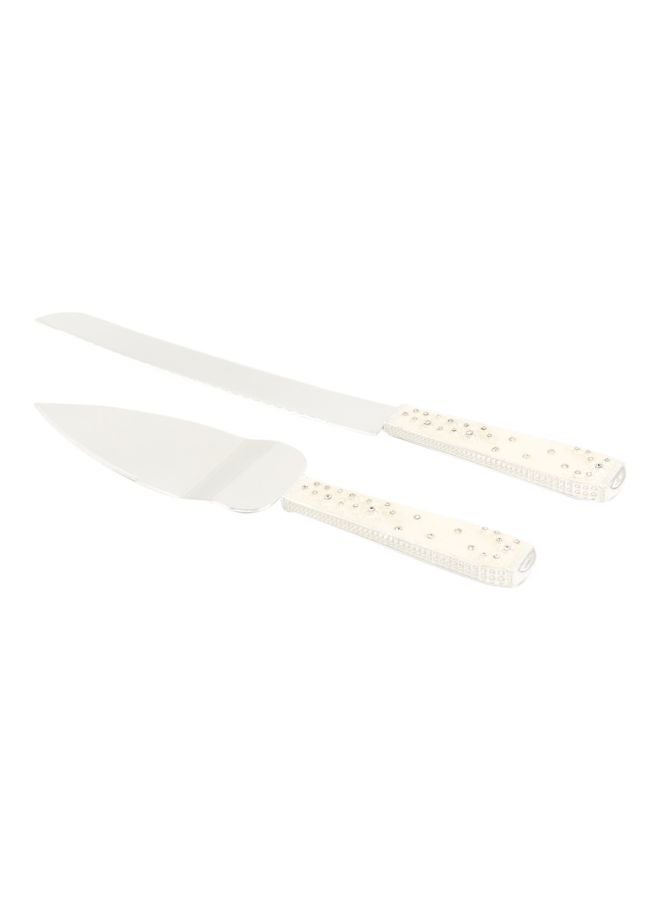 دانيا طقم سكاكين كيك من قطعتين أبيض/فضي 1xCake Shovel 13x37x3, 1xLarge Knife 20سم - Image 1