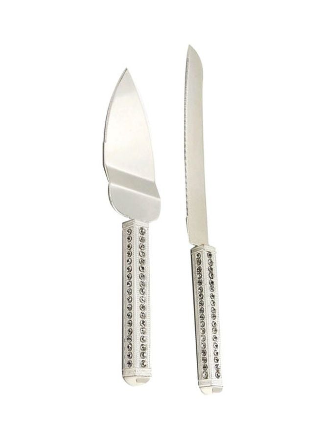 دانيا طقم سكاكين كيك من قطعتين أبيض/فضي 1xCake Shovel 13x37x3, 1xLarge Knife 20سم