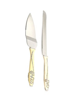 دانيا طقم سكاكين كيك من قطعتين أصفر/فضي 1xCake Shovel 13x37x3, 1xLarge Knife 20سم 