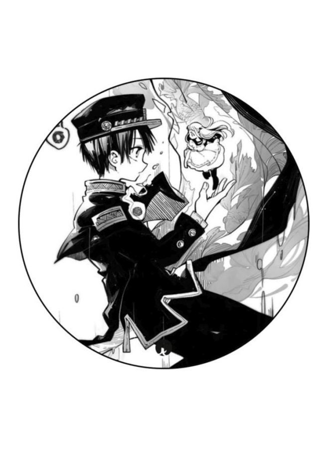 بي بي لوحة ماوس مزينة بطبعة شخصية هاناكو-كون مستوحاة من مسلسل الرسوم المتحركة "Jibaku Shounen No Hanako-kun" أسود/ أبيض