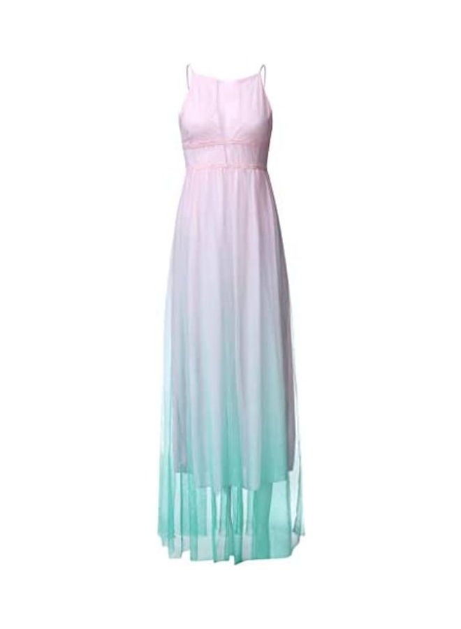 Women Fashion Gradient Mesh Beach Dress Boho Hanging Neck Party Big Swing Dress multicolour - Image 3