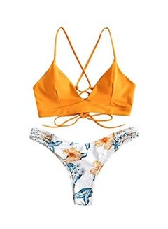 WWomen's Bikini Cut Flower Two Piece Swimsuit Pushups Swimwear Beachwear brown