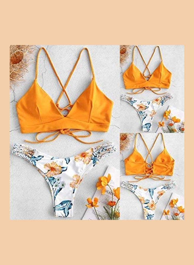 Generic - WWomen's Bikini Cut Flower Two Piece Swimsuit Pushups Swimwear Beachwear brown - Image 1