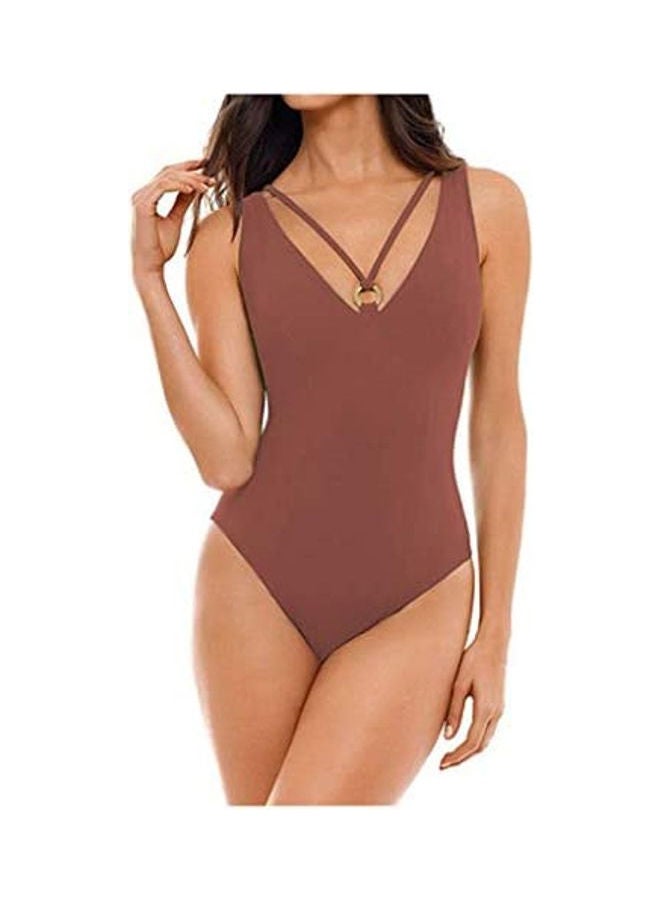 Generic Women Bikini Retro Solid Color Patchwork Backless One-Piece Beachwear Swimwear multicolour  - Image 1