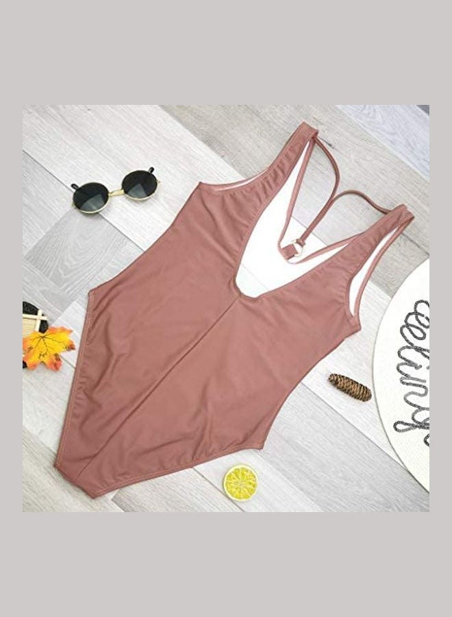 Generic Women Bikini Retro Solid Color Patchwork Backless One-Piece Beachwear Swimwear multicolour  - Image 2