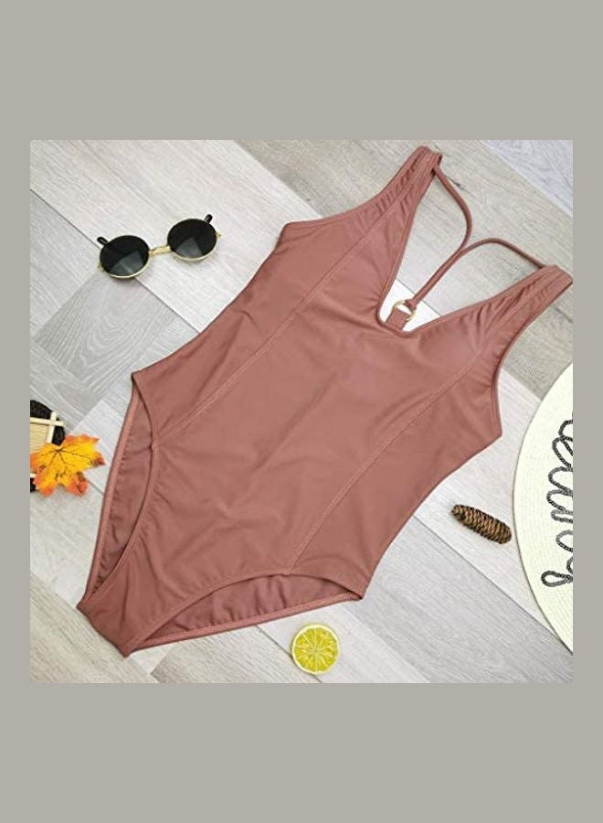Generic Women Bikini Retro Solid Color Patchwork Backless One-Piece Beachwear Swimwear multicolour  - Image 3