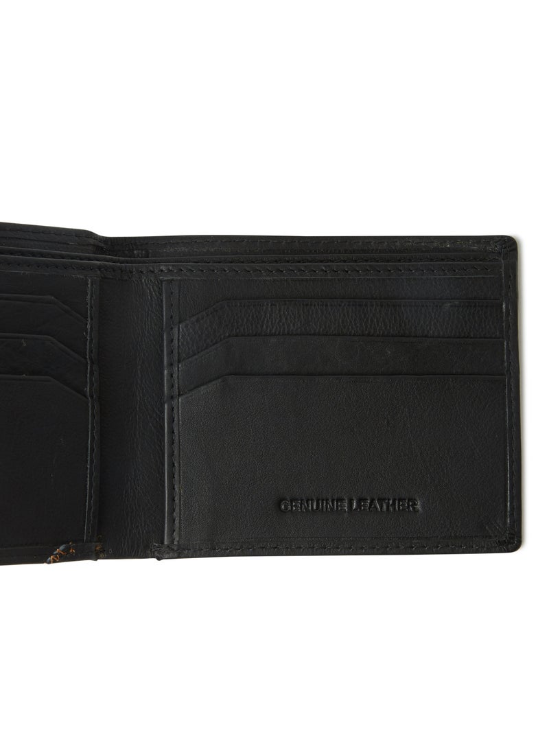 Sewing Detailed Leather Wallet Black