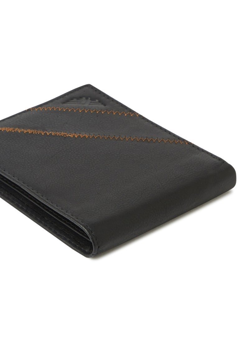 Sewing Detailed Leather Wallet Black