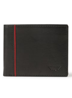 Debossed Logo Stripe Leather Wallet Black