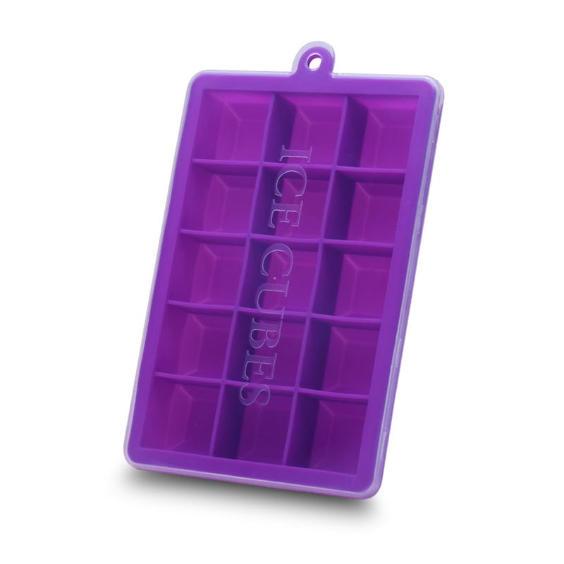 Silicone Ice Cube Trays with Lids Square Ice Cube Molds 15 Ice Cubes Maker Mold Purple 18.5 x 3 x 13cm - Image 1