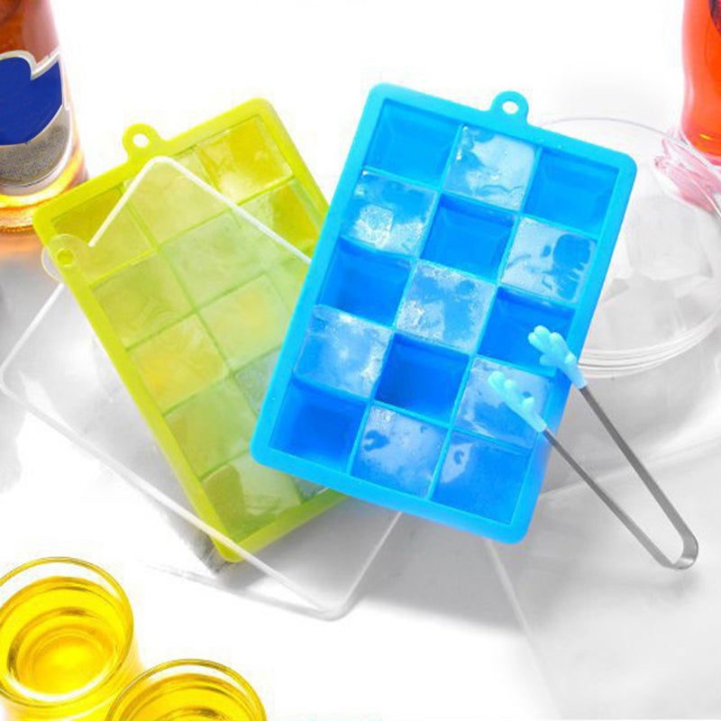 Silicone Ice Cube Trays with Lids Square Ice Cube Molds 15 Ice Cubes Maker Mold Purple 18.5 x 3 x 13cm - Image 3