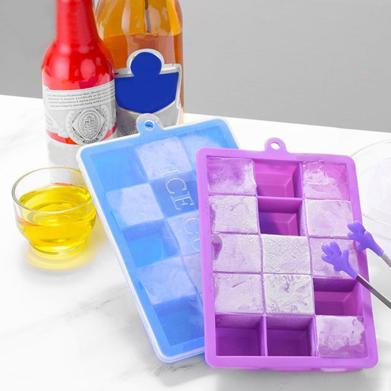 Silicone Ice Cube Trays with Lids Square Ice Cube Molds 15 Ice Cubes Maker Mold Purple 18.5 x 3 x 13cm - Image 4