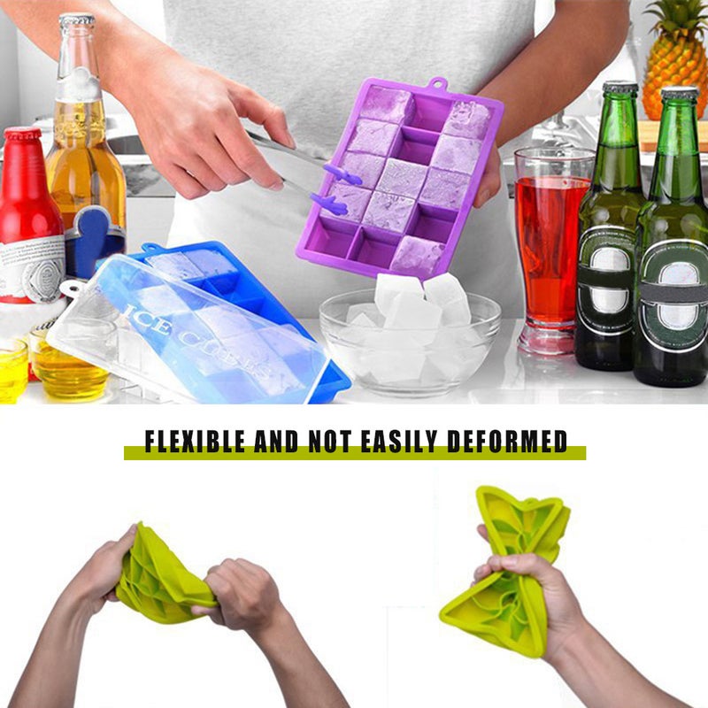 Silicone Ice Cube Trays with Lids Square Ice Cube Molds 15 Ice Cubes Maker Mold Purple 18.5 x 3 x 13cm - Image 2
