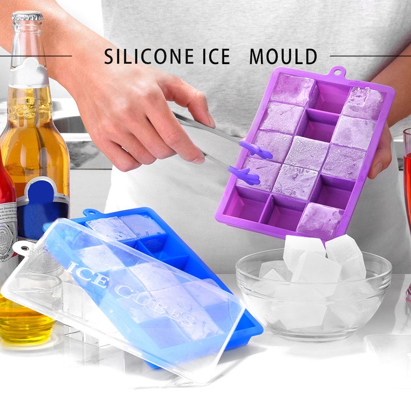 Silicone Ice Cube Trays with Lids Square Ice Cube Molds 15 Ice Cubes Maker Mold Purple 18.5 x 3 x 13cm - Image 5