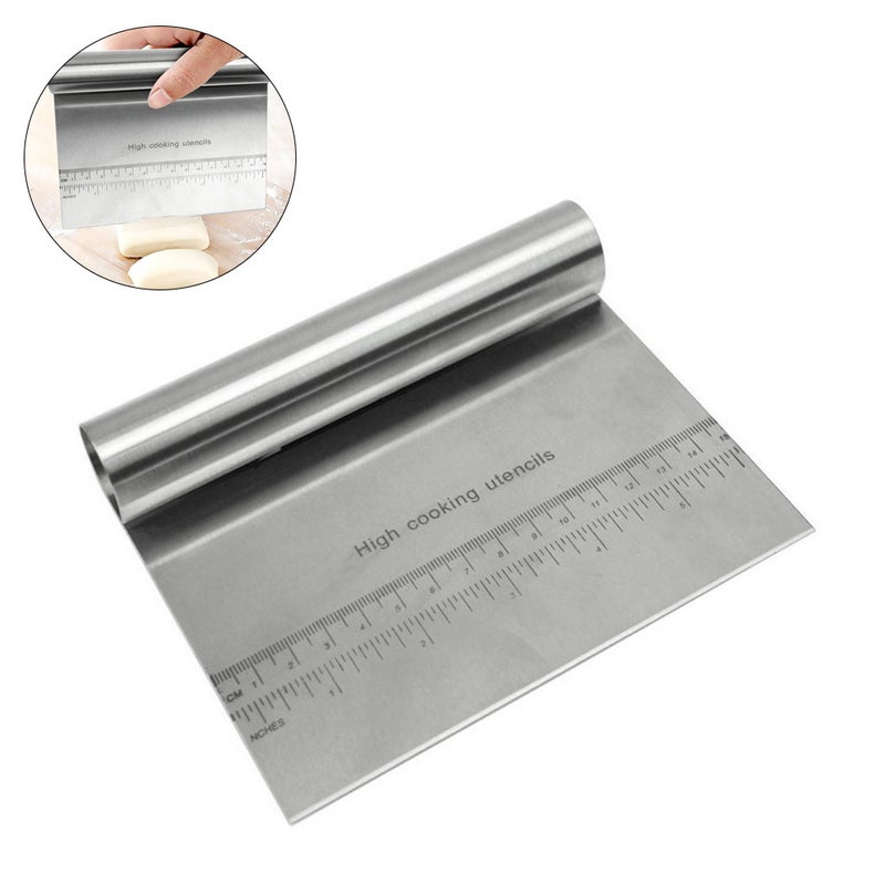 Dough Scraper Chopper Pastry Pizza Cutter Slicer With Measuring Scale Silver 15.5 x 1 x 12cm - Image 1