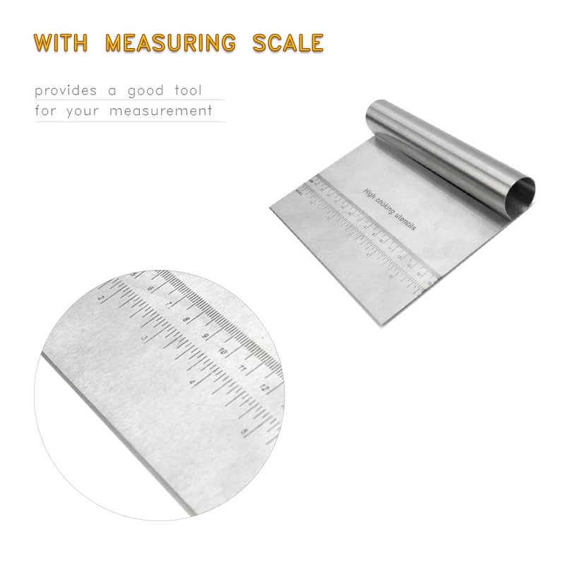 Dough Scraper Chopper Pastry Pizza Cutter Slicer With Measuring Scale Silver 15.5 x 1 x 12cm - Image 3