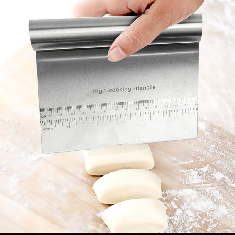 Dough Scraper Chopper Pastry Pizza Cutter Slicer With Measuring Scale Silver 15.5 x 1 x 12cm - Image 2