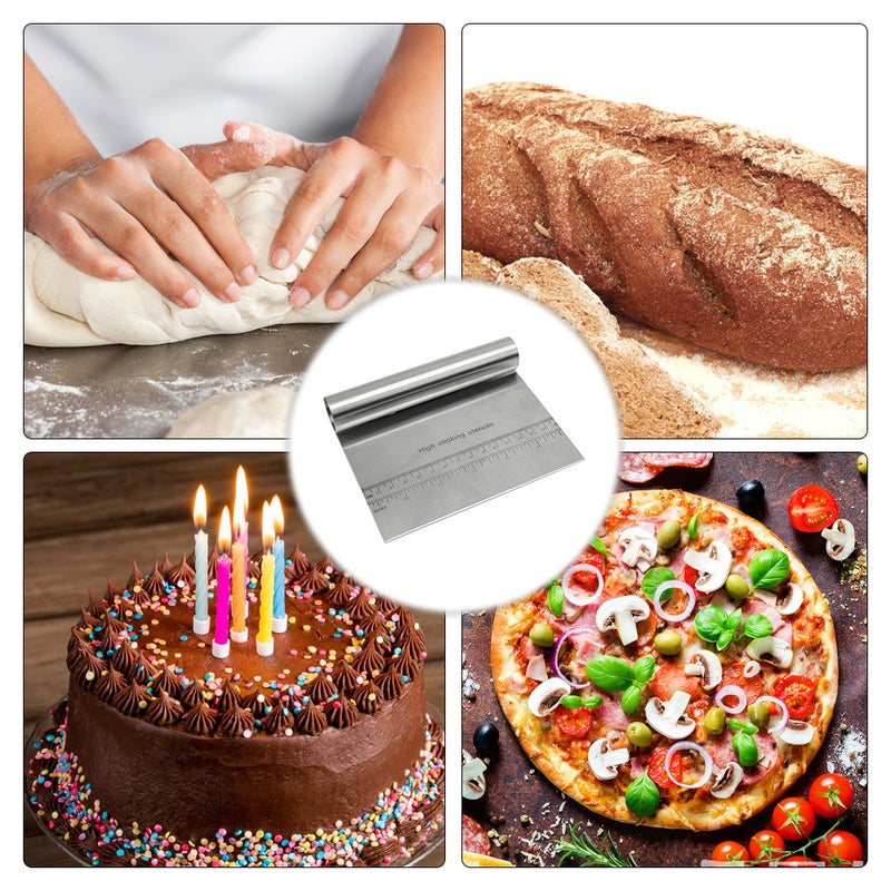 Dough Scraper Chopper Pastry Pizza Cutter Slicer With Measuring Scale Silver 15.5 x 1 x 12cm - Image 5