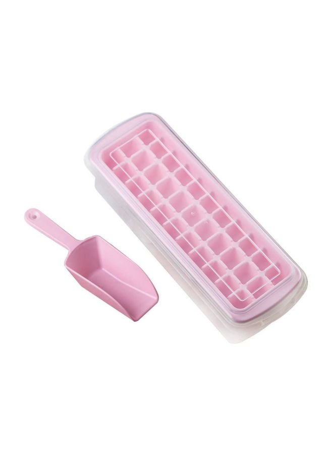 قالب ثلج مكونة من 32 مكعب مع صندوق تخزين وملعقة الوردي/الشفاف 25x10x10سم - Image 2