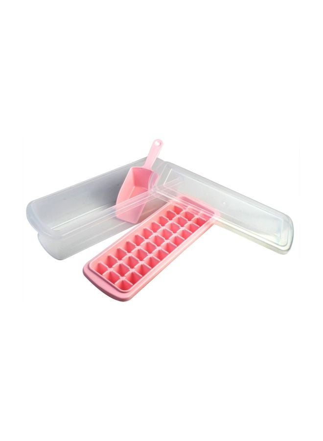قالب ثلج مكونة من 32 مكعب مع صندوق تخزين وملعقة الوردي/الشفاف 25x10x10سم - Image 4