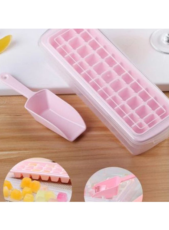 قالب ثلج مكونة من 32 مكعب مع صندوق تخزين وملعقة الوردي/الشفاف 25x10x10سم - Image 5