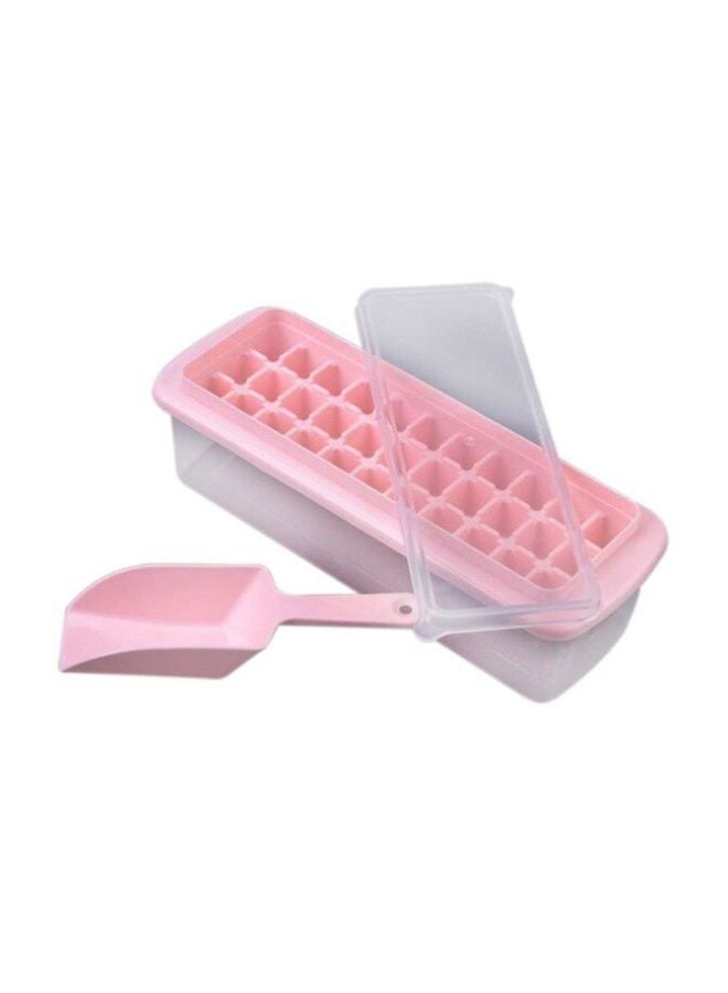 قالب ثلج مكونة من 32 مكعب مع صندوق تخزين وملعقة الوردي/الشفاف 25x10x10سم - Image 1