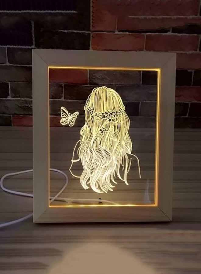 Beauenty Butterfly Pattern Novel Photo Frame USB Table Lamp Wood color 23x19x2centimeter  - Image 1