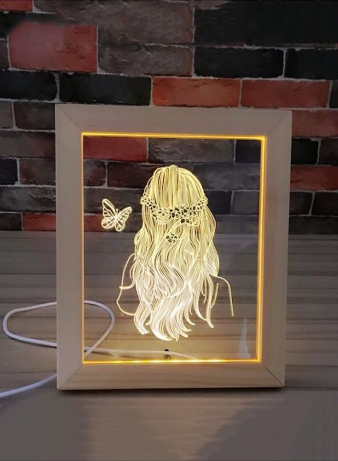 Beauenty Butterfly Pattern Novel Photo Frame USB Table Lamp Wood color 23x19x2centimeter  - Image 2
