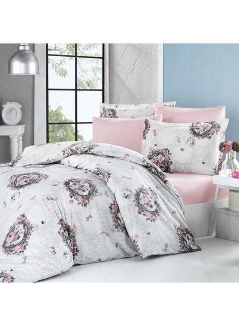 6-Piece Printed Comforter Set Cotton White/Black/Pink