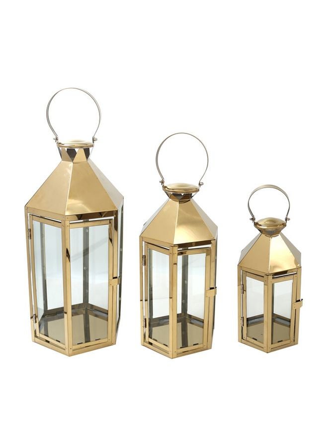 Dania 3-Piece Ramadan Lantern Set Gold/Clear Lantern 1 (20x55), Lantern 2 (16x45), Lantern 3 (12x35)cm - Image 1