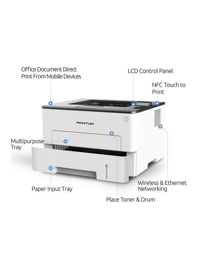 Pantum Compact Wireless Monochrome Laser Printer 13.9x13.1x9.1inch White  - Image 3