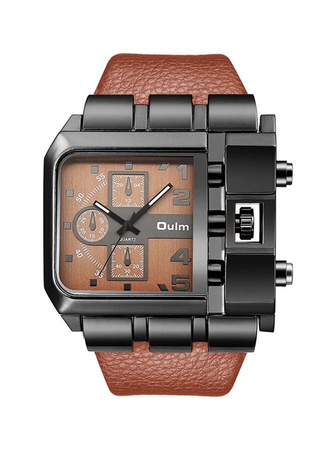 أولم ساعة يد كوارتز بعقارب وسوار من الجلد طراز HP336401 للرجال - Image 1