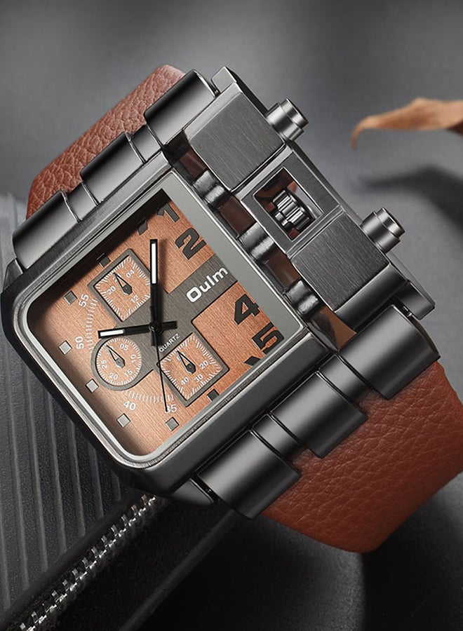 أولم ساعة يد كوارتز بعقارب وسوار من الجلد طراز HP336401 للرجال - Image 3