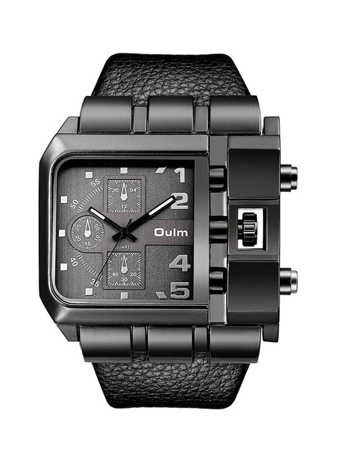 Oulm Men's Quartz Analog Leather Watch HP336402 - 53 mm - Black  - Image 1
