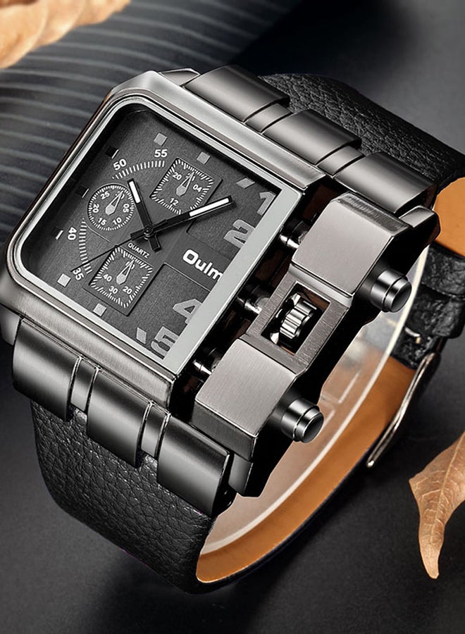 Oulm Men's Quartz Analog Leather Watch HP336402 - 53 mm - Black  - Image 4