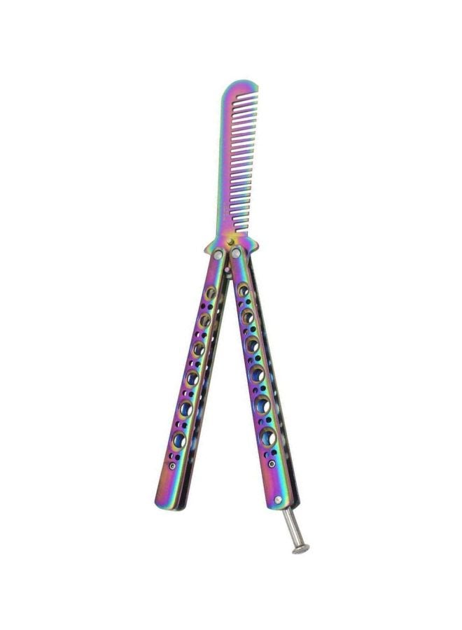 Stainless Steel Folding Butterfly Comb Purple/Blue/Green 22.7cm - Image 1