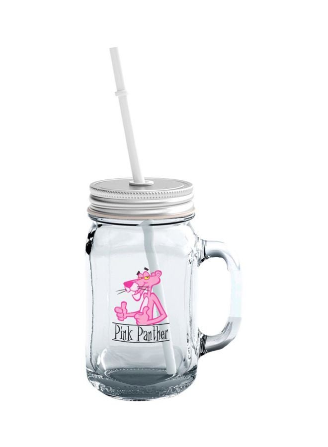 LOUD UNIVERSE Glass Mason Jar With Lid And Straw Clear/Pink/Silver  - Image 1