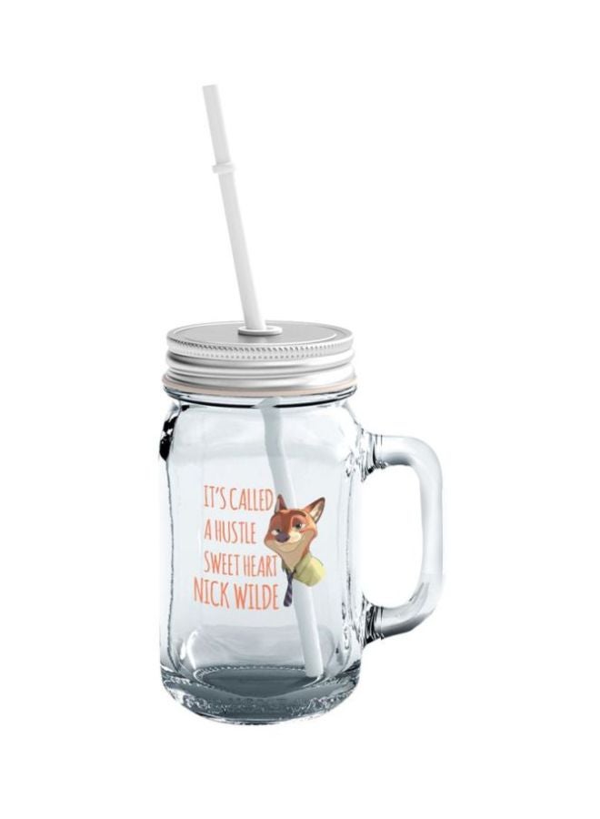 LOUD UNIVERSE Glass Mason Jar With Lid And Straw Clear/Silver  - Image 1