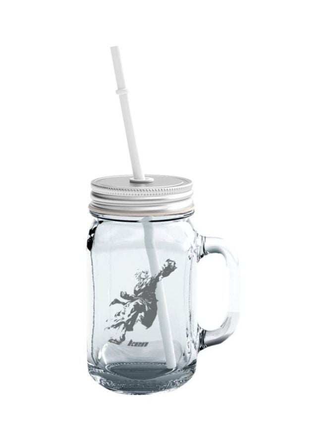 LOUD UNIVERSE Glass Mason Jar With Lid And Straw Clear/Silver/Grey  - Image 1