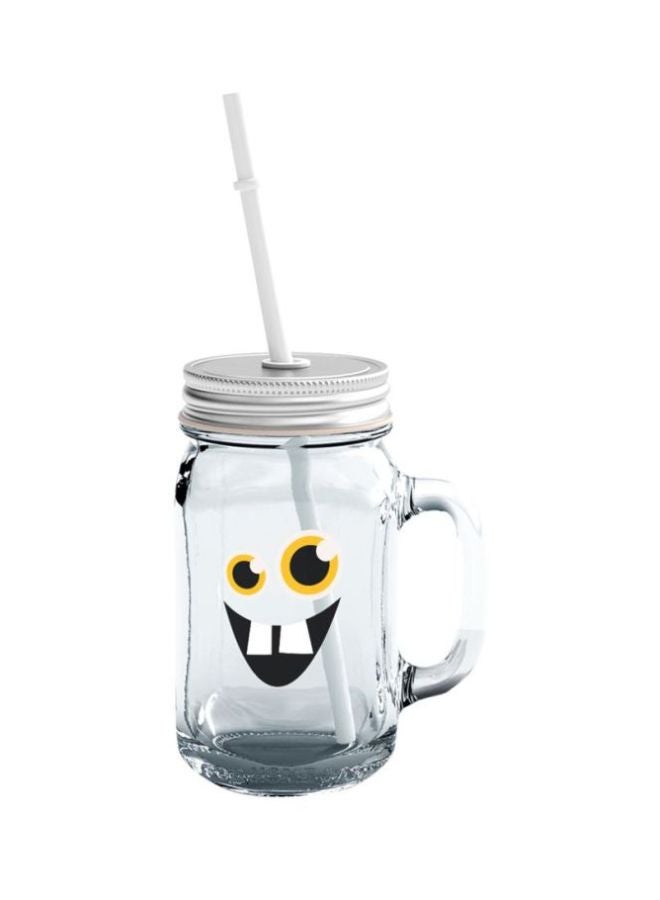 LOUD UNIVERSE Glass Mason Jar With Lid And Straw Clear/Black/Yellow  - Image 1
