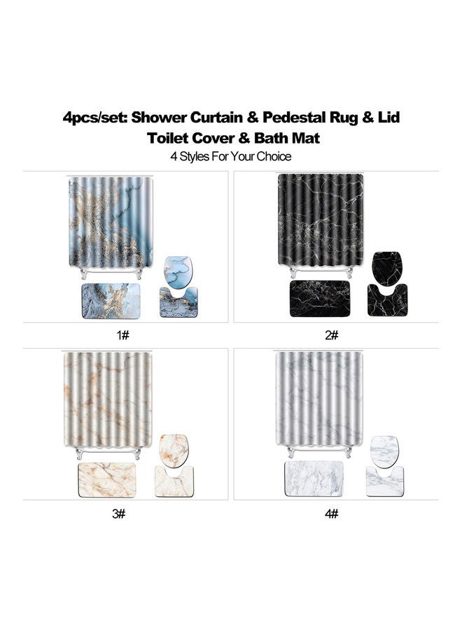 طقم من 4 قطع مكون من ستارة استحمام مقاومة للماء وغطاء للمرحاض وسجادة وقاعدة مانعة للانزلاق لتزيين الحمام أسود 40.0 x 30.0 x 4.0سم - Image 4