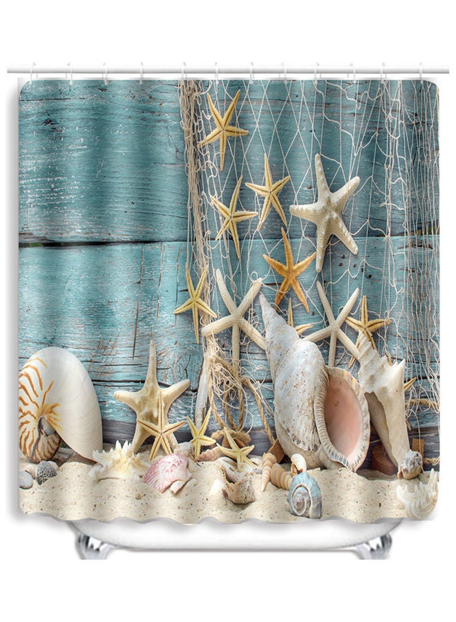 Summer Beach Conch Starfish Printed Pattern Bathroom Shower Curtain Water-resistant Mouldproof Privacy Protection With 12 Hooks Ring Green 35.0 x 25.0 x 2.0cm - Image 1