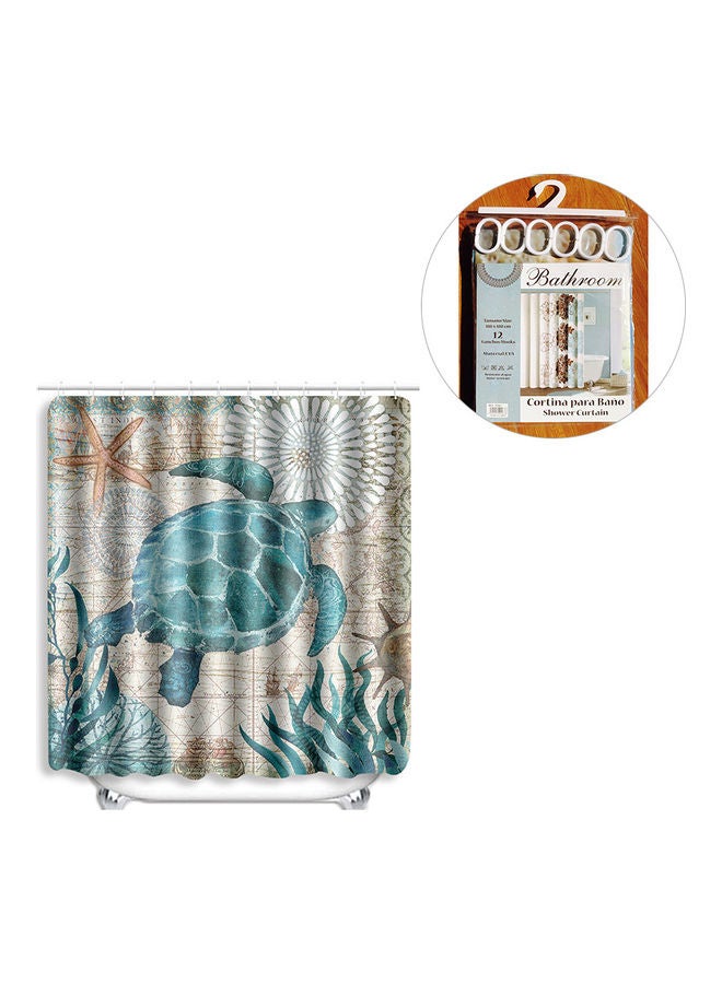 Summer Beach Conch Starfish Printed Pattern Bathroom Shower Curtain Water-resistant Mouldproof Privacy Protection With 12 Hooks Ring Green 35.0 x 25.0 x 2.0cm - Image 2