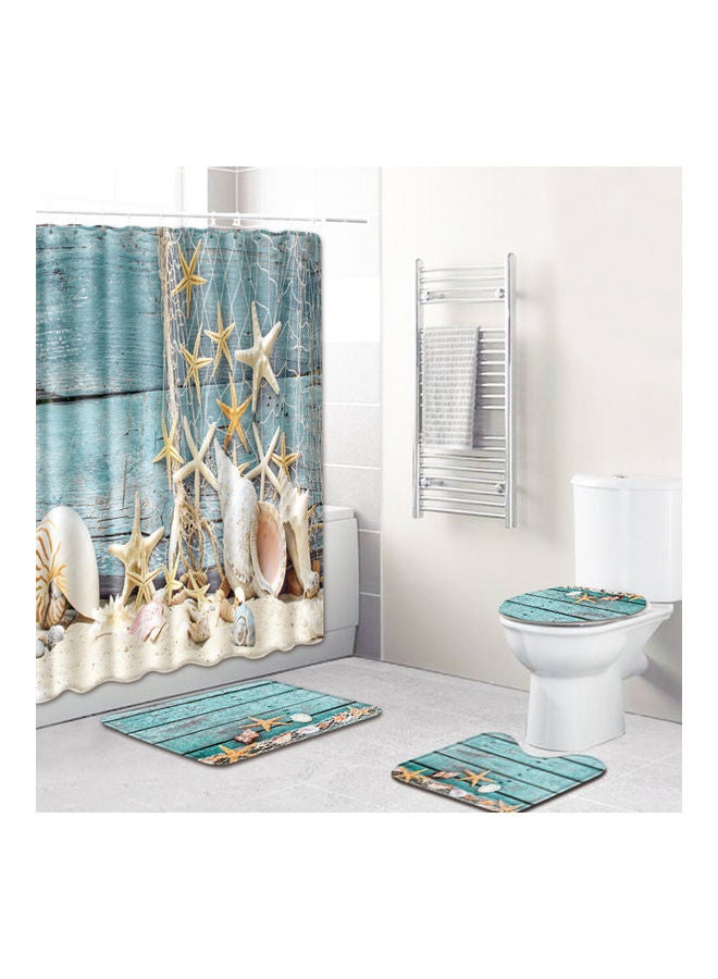 Summer Beach Conch Starfish Printed Pattern Bathroom Shower Curtain Water-resistant Mouldproof Privacy Protection With 12 Hooks Ring Green 35.0 x 25.0 x 2.0cm - Image 5