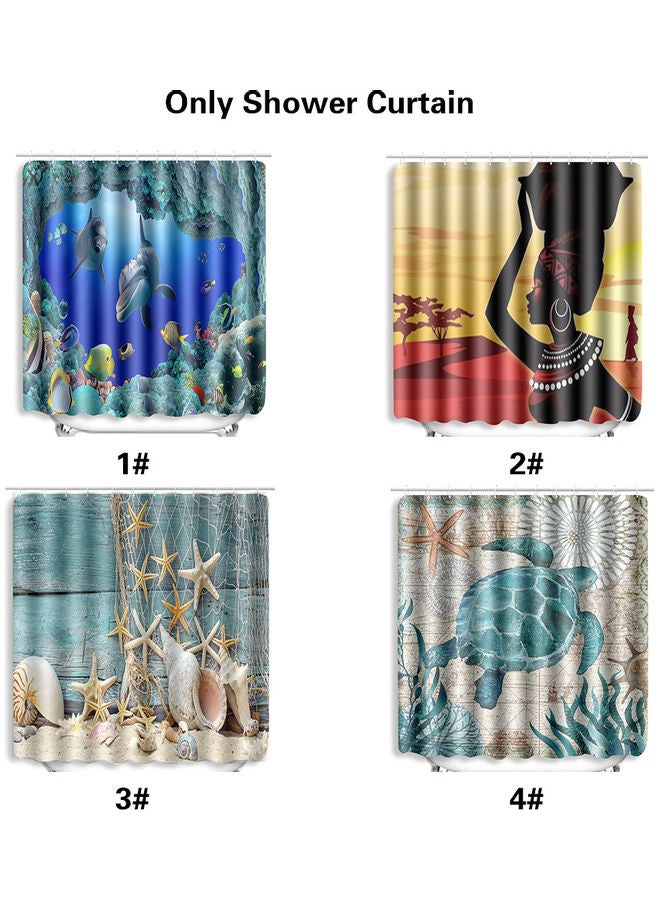 Summer Beach Conch Starfish Printed Pattern Bathroom Shower Curtain Water-resistant Mouldproof Privacy Protection With 12 Hooks Ring Green 35.0 x 25.0 x 2.0cm - Image 3